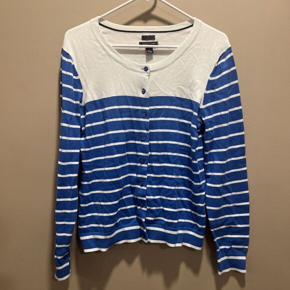 Tommy Hilfiger Sweaters - Tommy Hilfiger Women's Blue & White Striped Cardigan L Preppy Nautical Classic